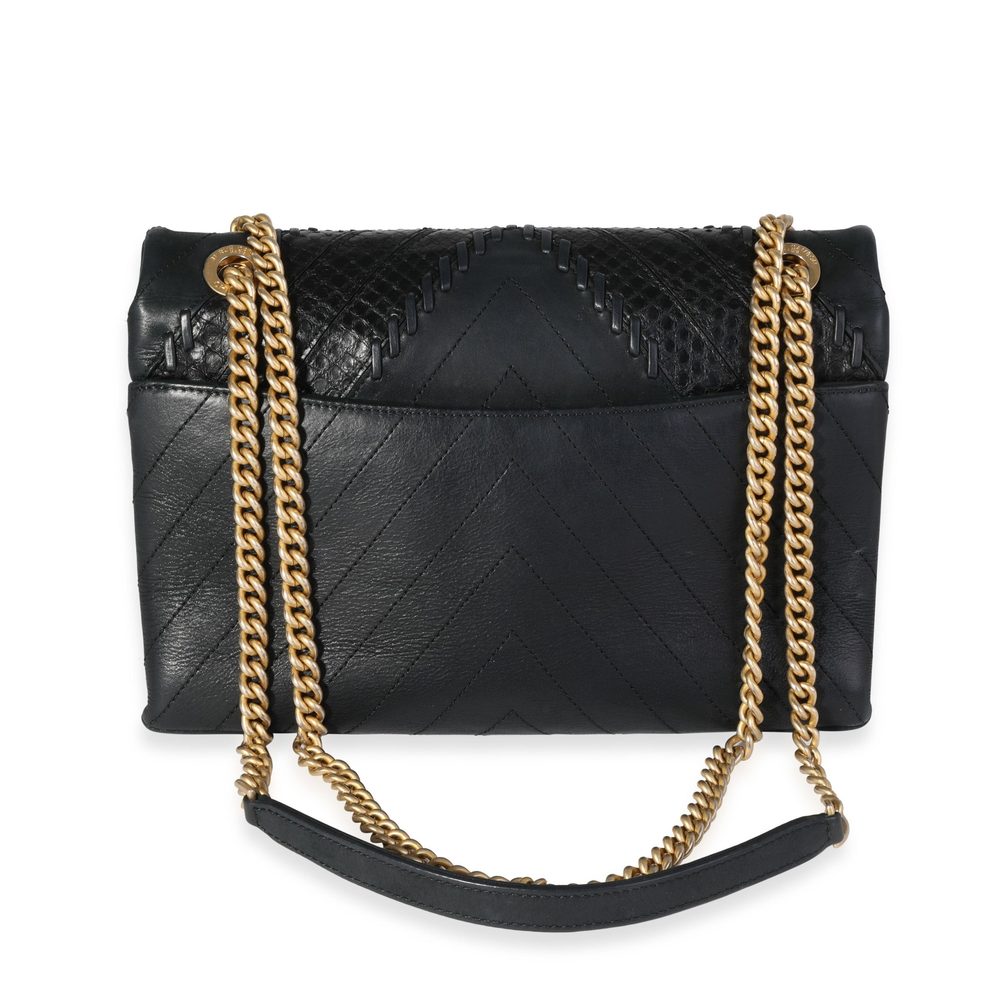 Chanel Black Chevron & Python Patchwork Flap Bag - Picture 3 of 7